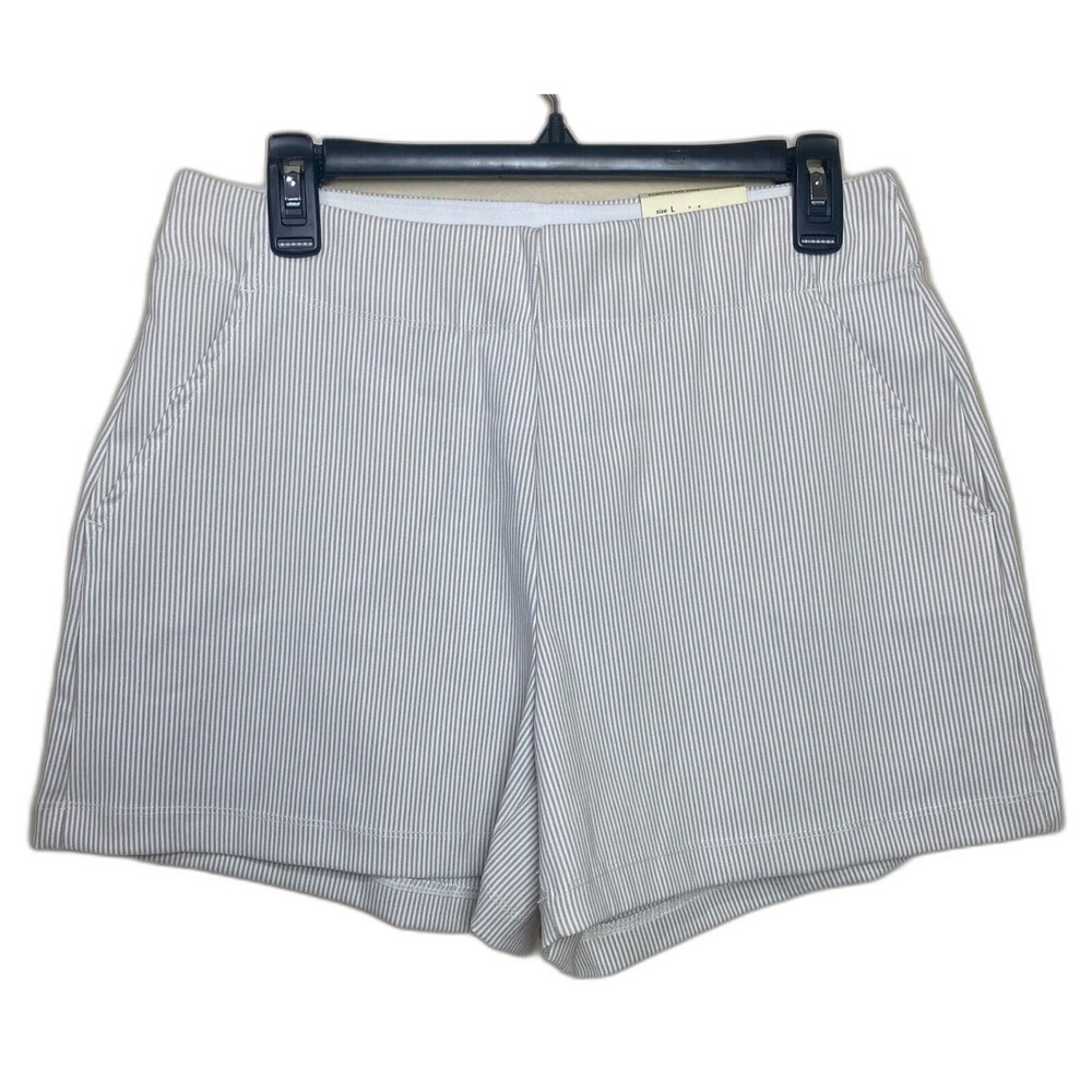 Max studio elastic slip on shorts Cream and Tan stripe L NWT $88